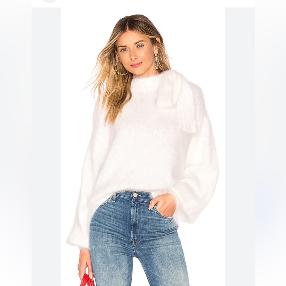 New Anthropologie Line & Dot Raelyn Alder Fuzzy White Tie Neck Eyelash Sweater M